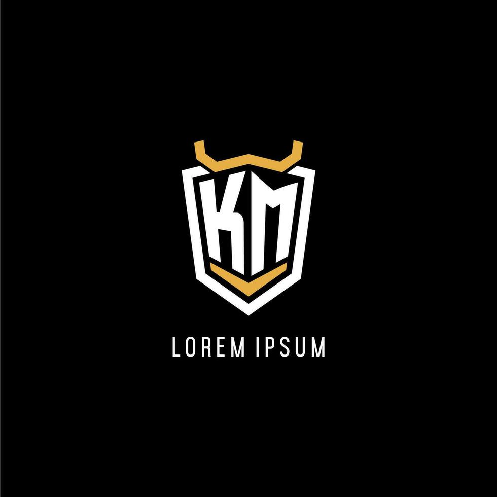 Initial KM geometric shield esport logo monogram design style vector