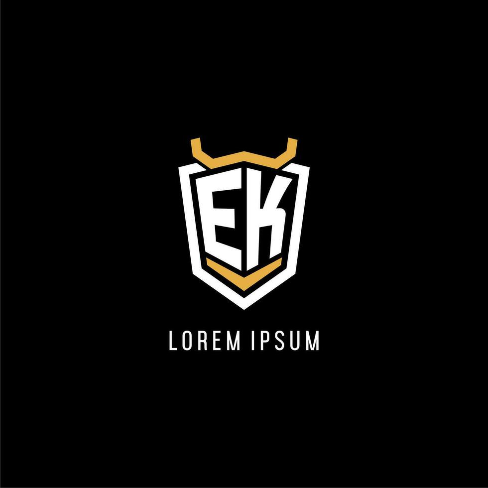 Initial EK geometric shield esport logo monogram design style vector