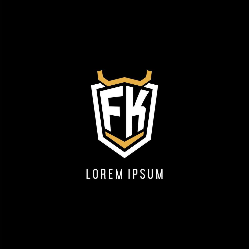 Initial FK geometric shield esport logo monogram design style vector