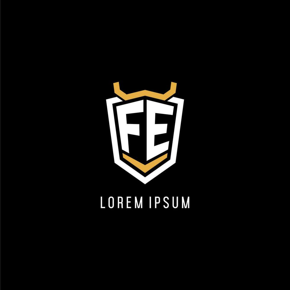 Initial FE geometric shield esport logo monogram design style vector