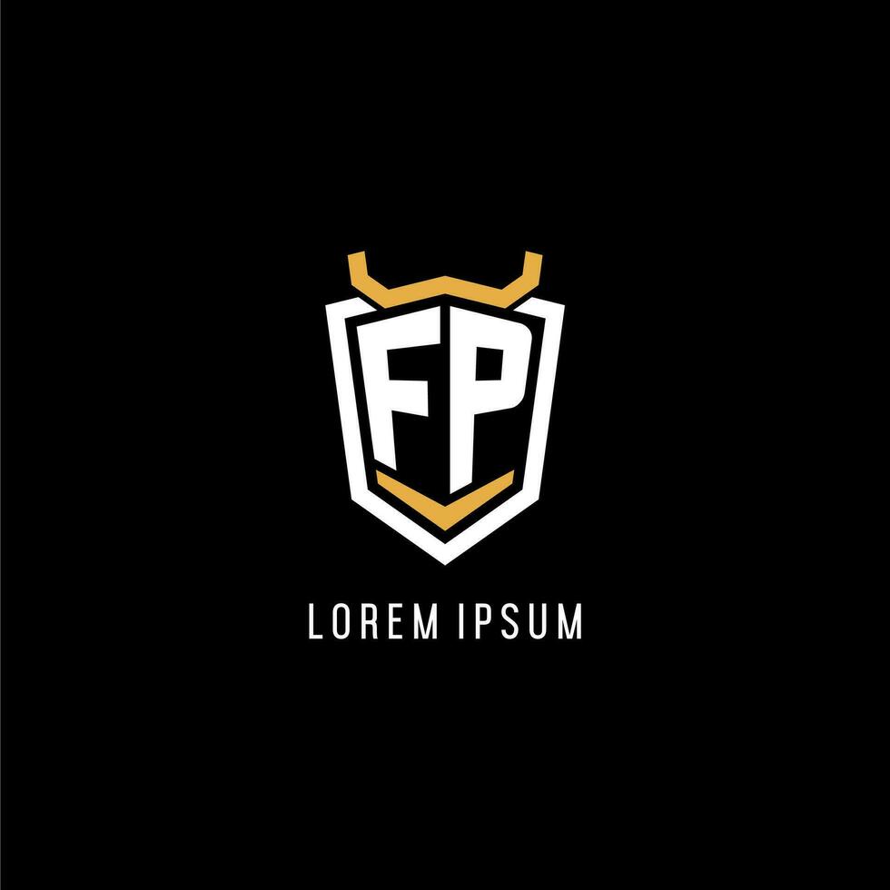 Initial FP geometric shield esport logo monogram design style vector