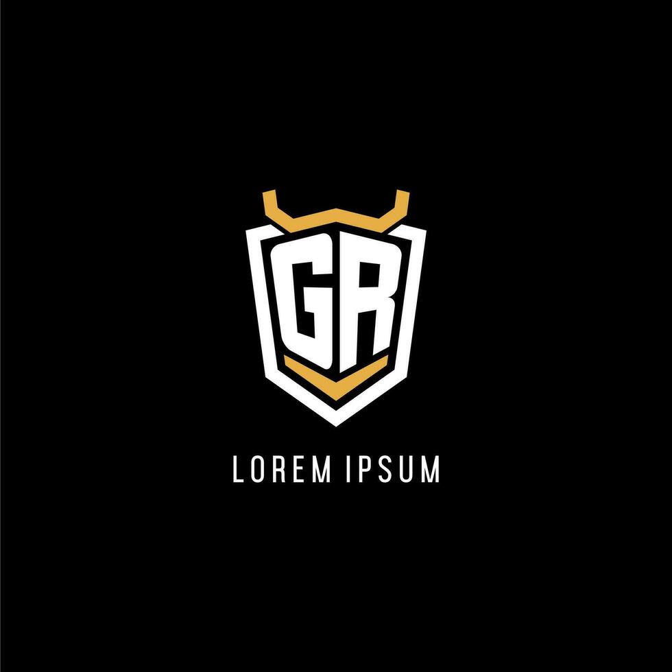Initial GR geometric shield esport logo monogram design style vector