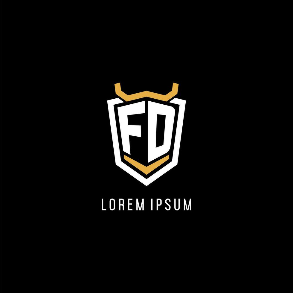 Initial FD geometric shield esport logo monogram design style vector