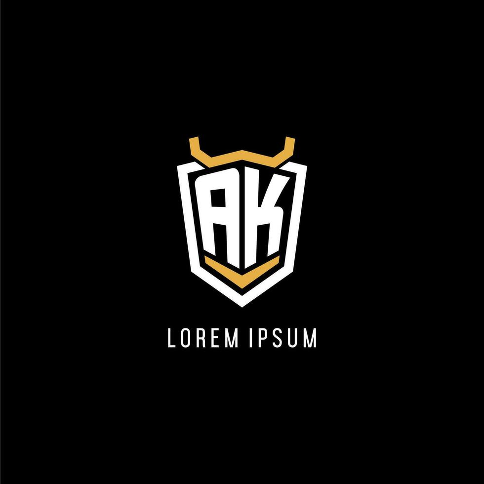 Initial AK geometric shield esport logo monogram design style vector
