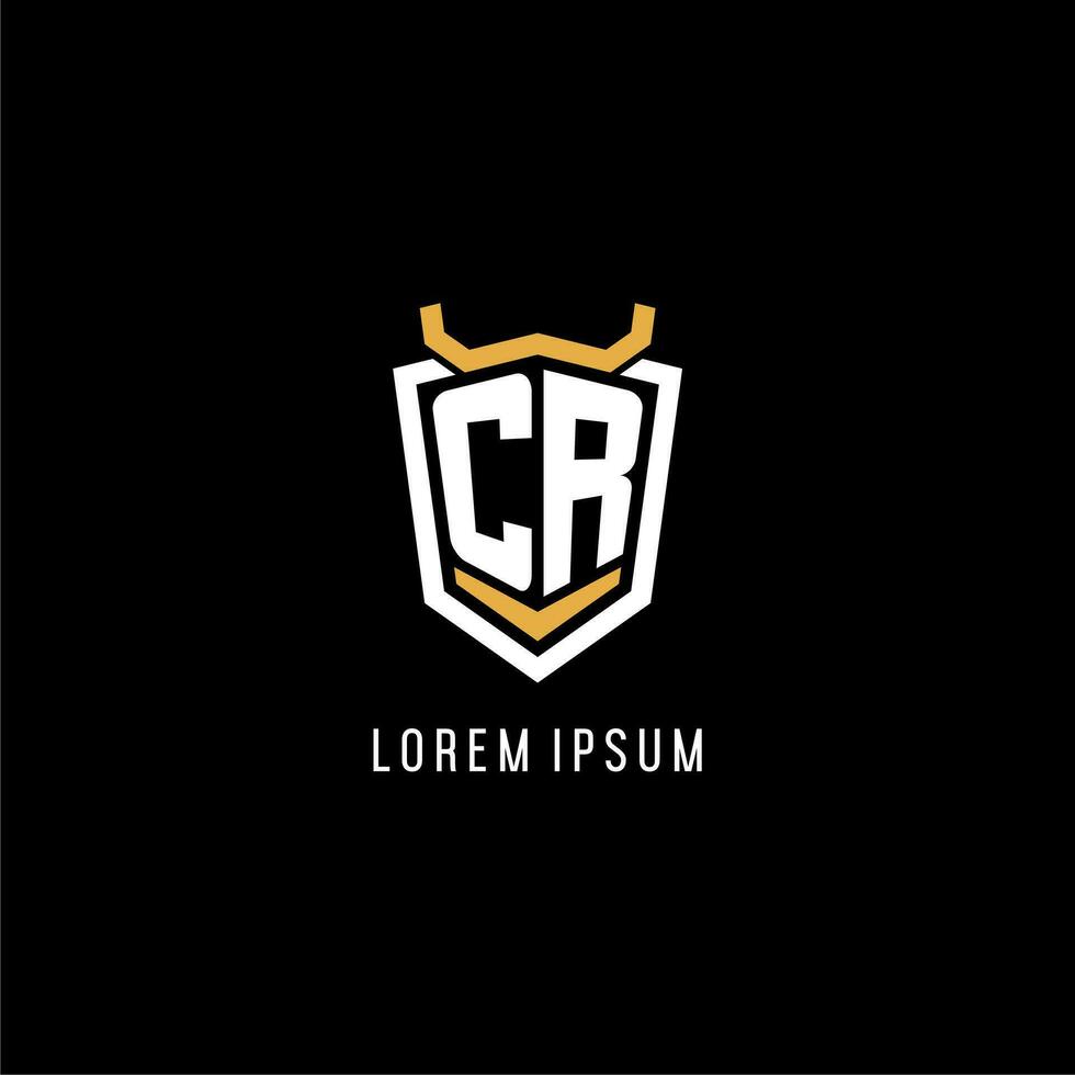 Initial CR geometric shield esport logo monogram design style vector