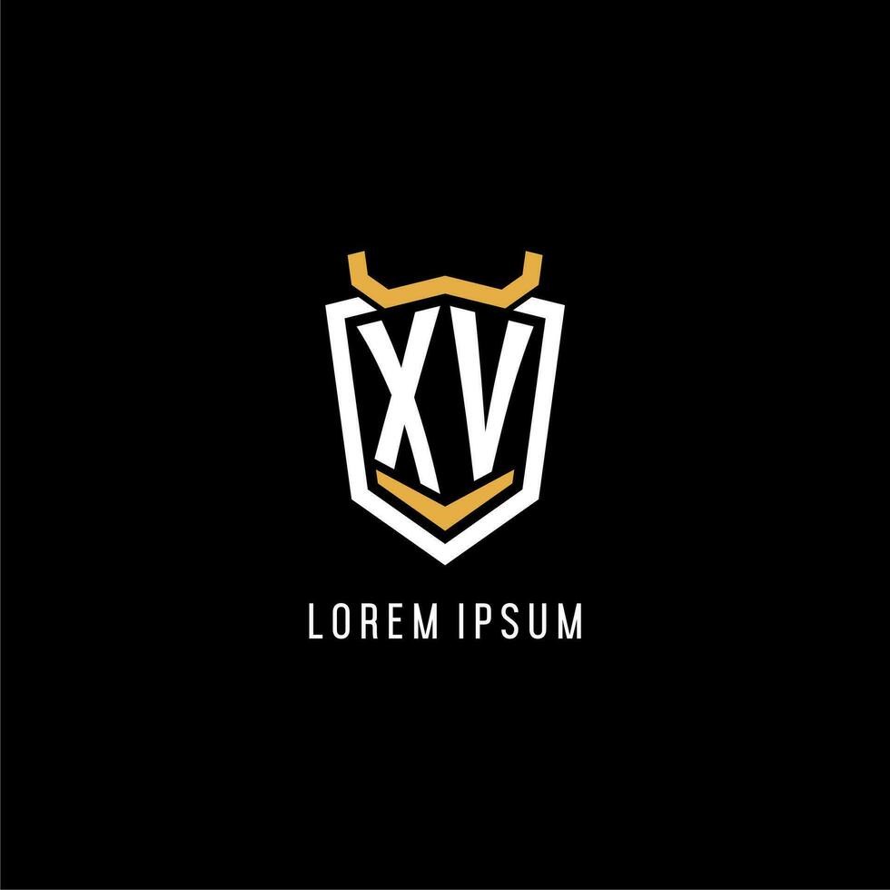 Initial XV geometric shield esport logo monogram design style vector