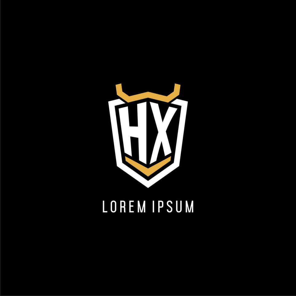 Initial HX geometric shield esport logo monogram design style vector