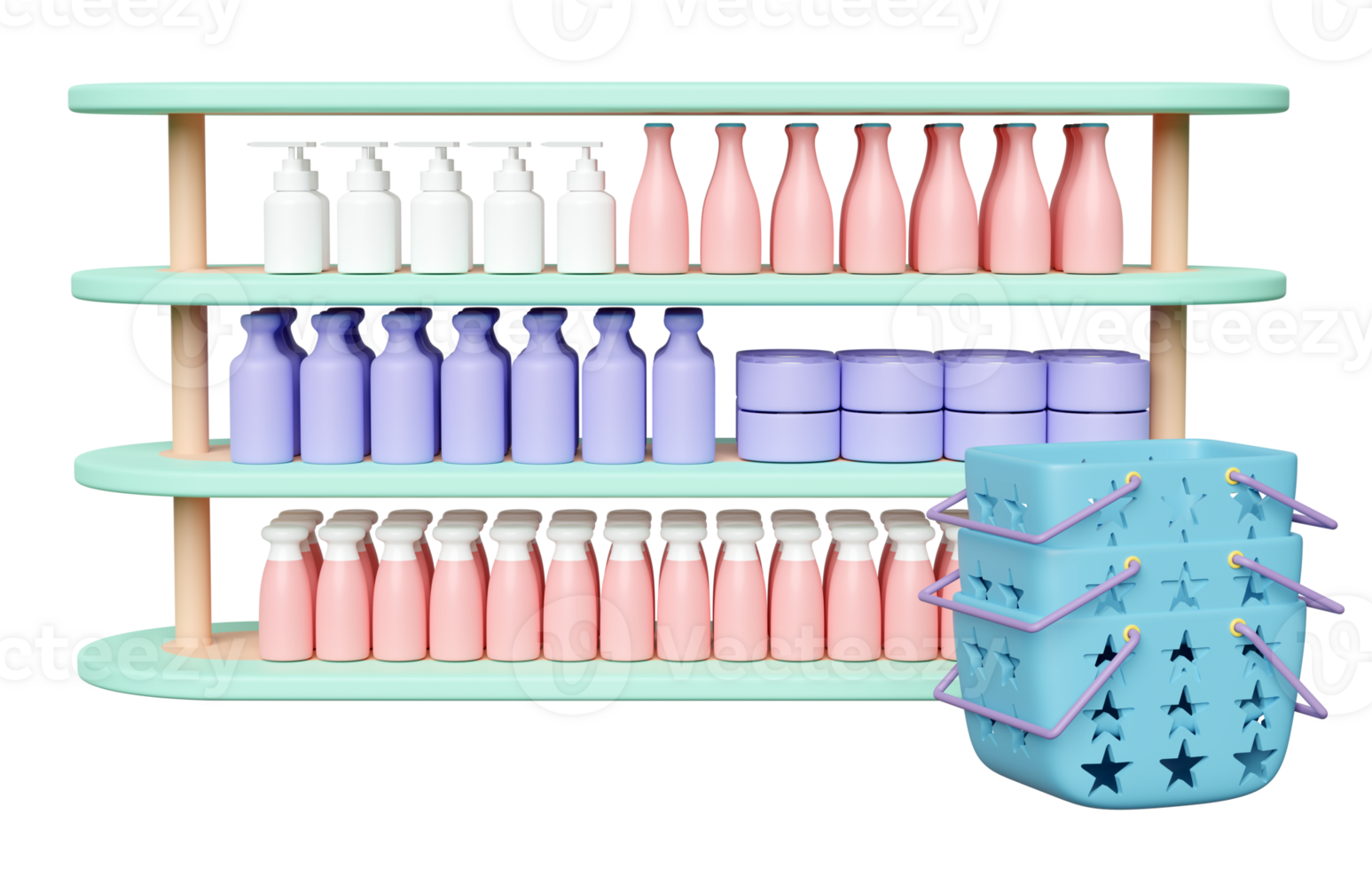 3d basket, shopping carts empty with shelf, miscellaneous isolated. 3d render illustration png