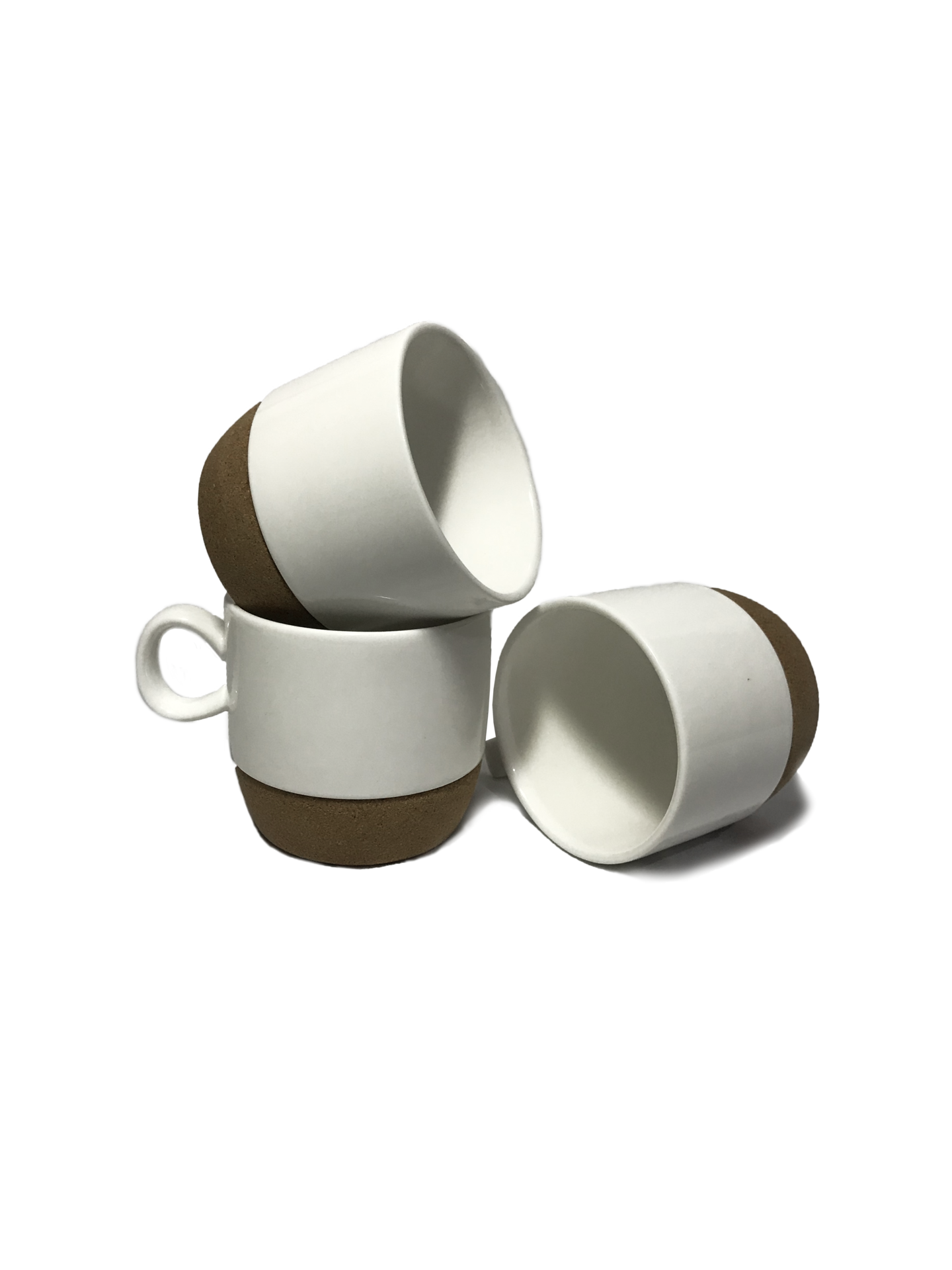 Portrait of Three Stacks of Aesthetic Cups Made of White Ceramic and Wood.  27582333 PNG