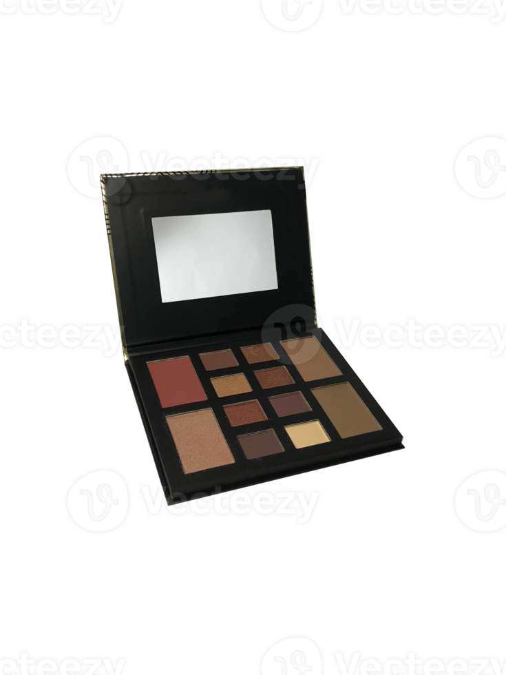 Black makeup case with several makeup color variants and mirrors. png