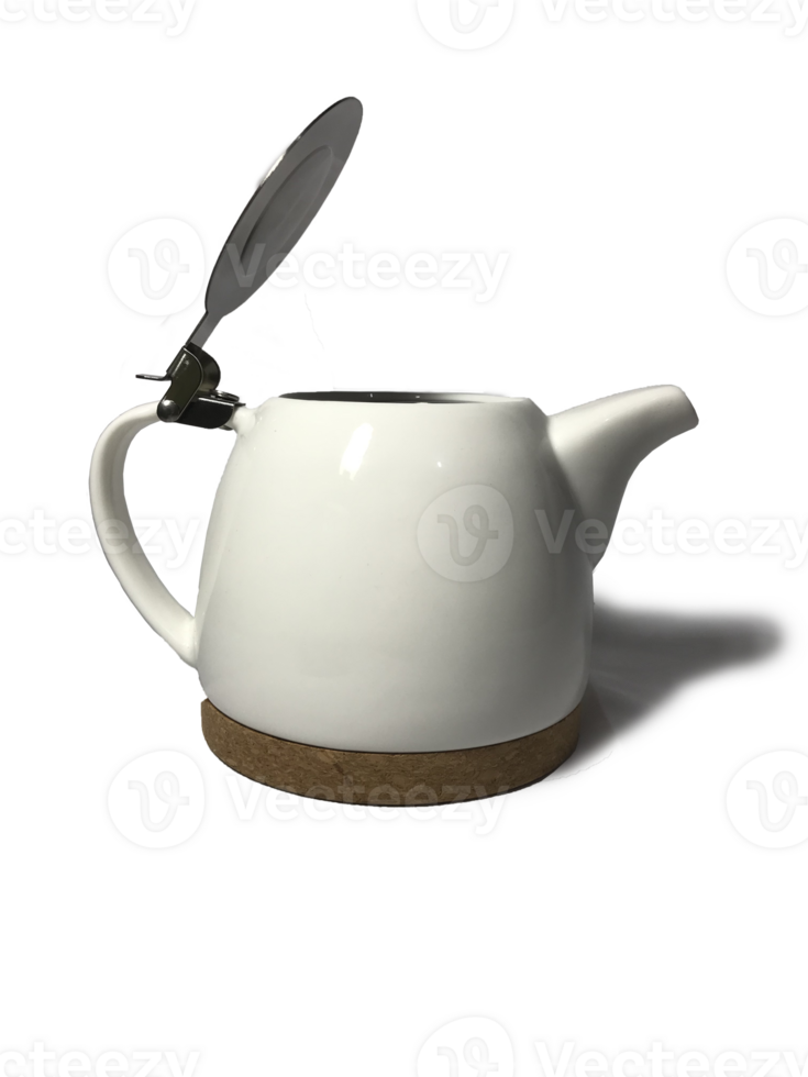 White Aesthetic Ceramic Teapot with open lid. png