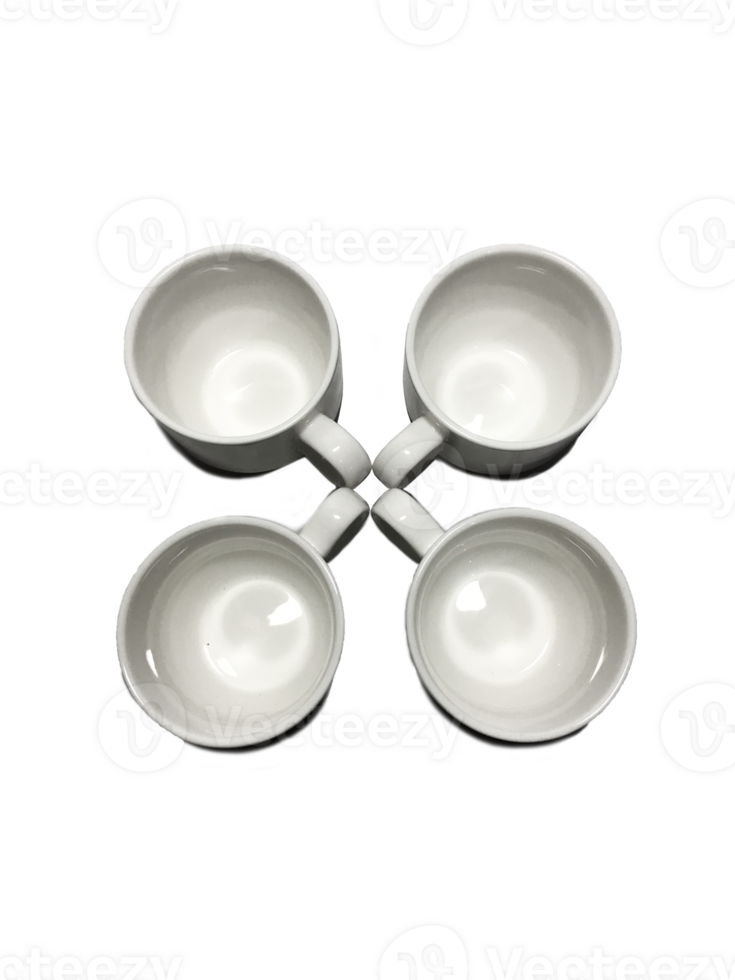 portrait de quatre esthétique tasses fabriqué de blanc céramique png