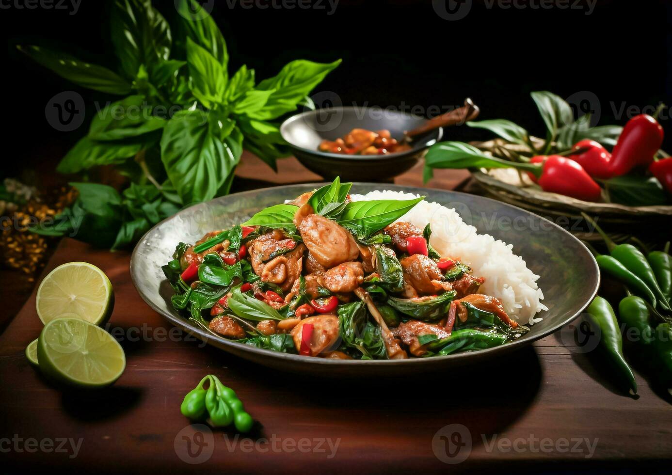 AI Generated Authentic Thai Cuisine Reflecting Thai Culture. photo