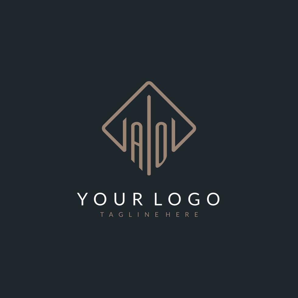 AO initial logo with curved rectangle style design vector