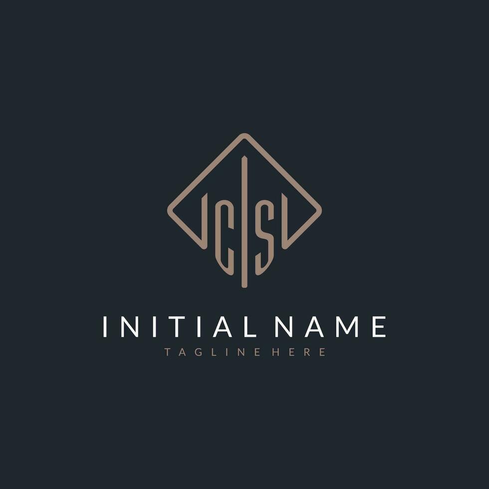 CS initial logo with curved rectangle style design vector