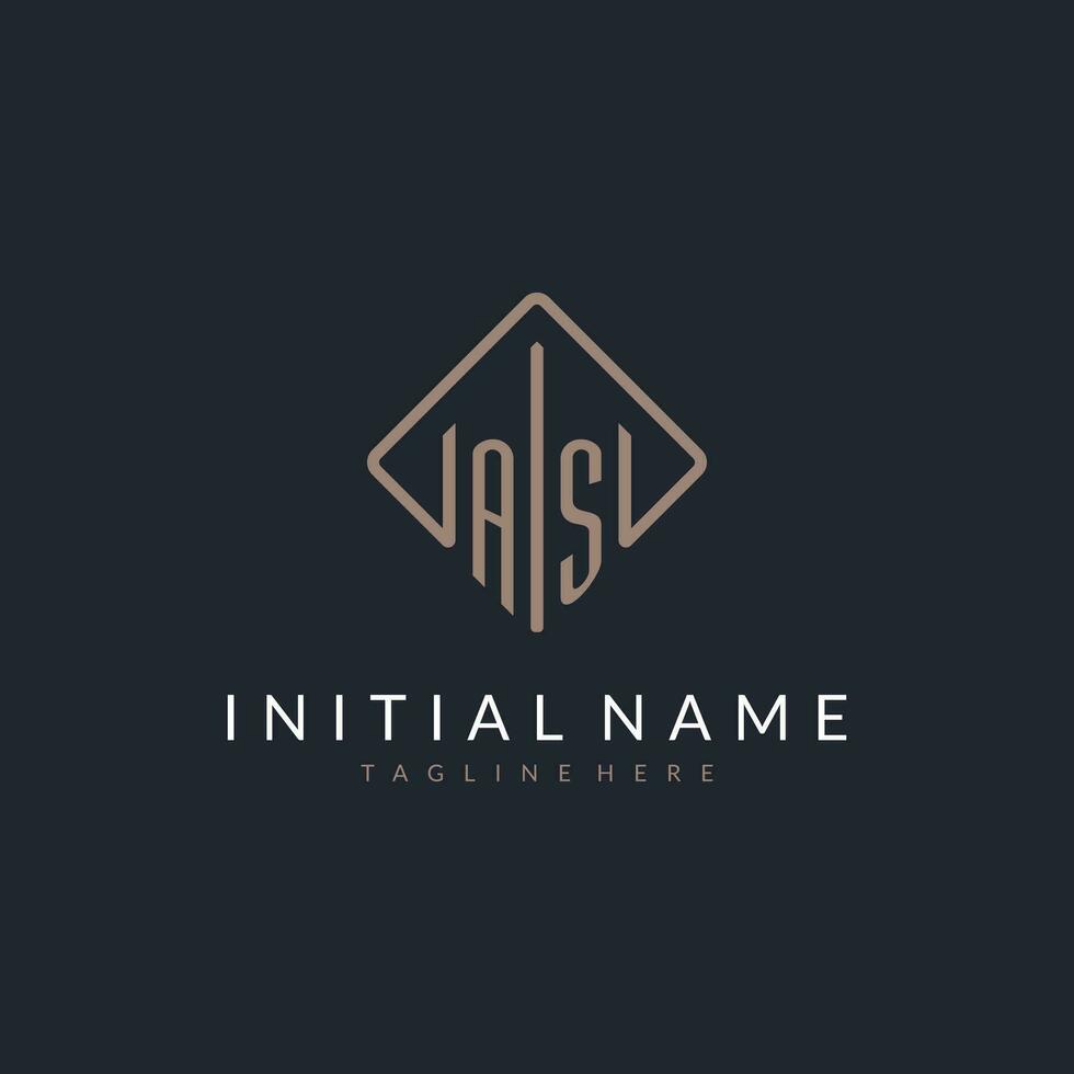 AS initial logo with curved rectangle style design vector