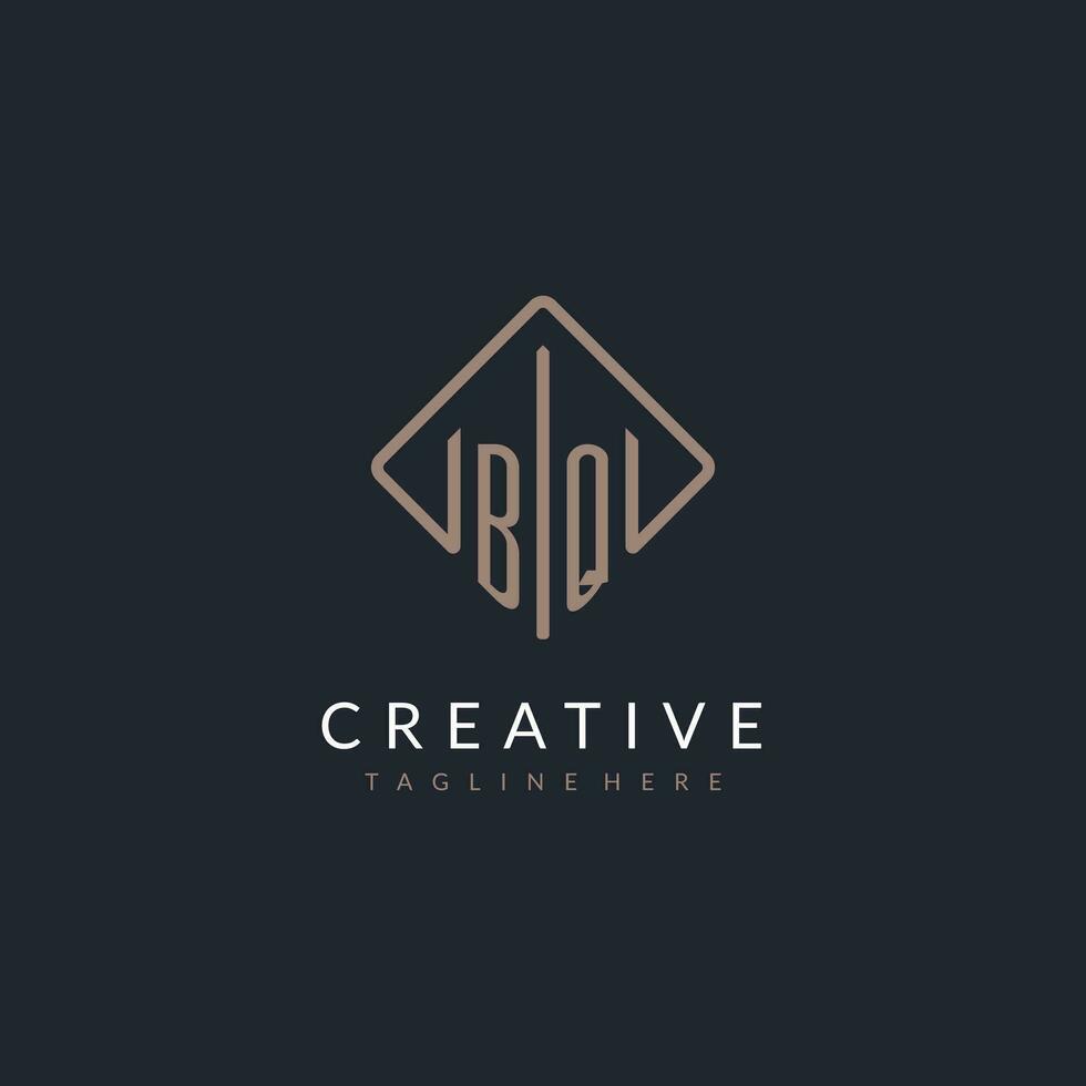 BQ initial logo with curved rectangle style design vector