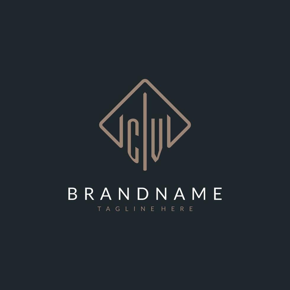 CV initial logo with curved rectangle style design vector