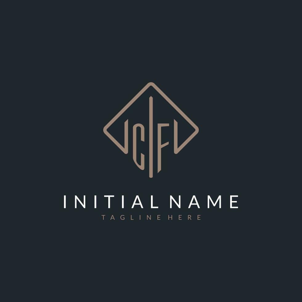 CF initial logo with curved rectangle style design vector
