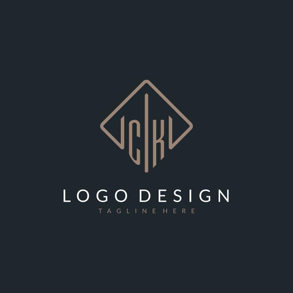 CK initial logo with curved rectangle style design vector