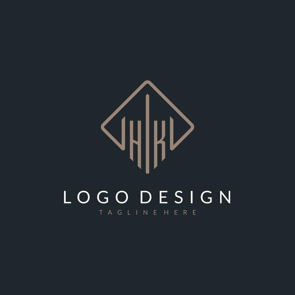 HK initial logo with curved rectangle style design vector