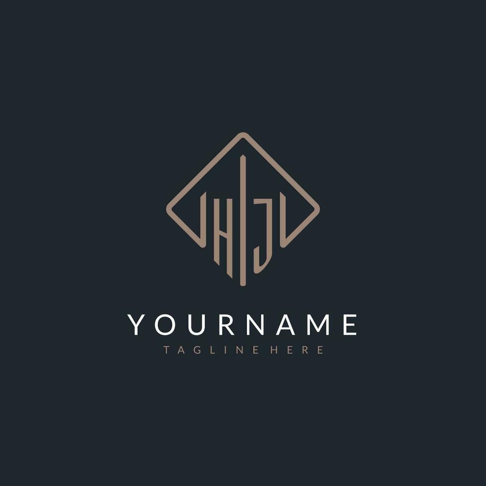 HJ initial logo with curved rectangle style design vector