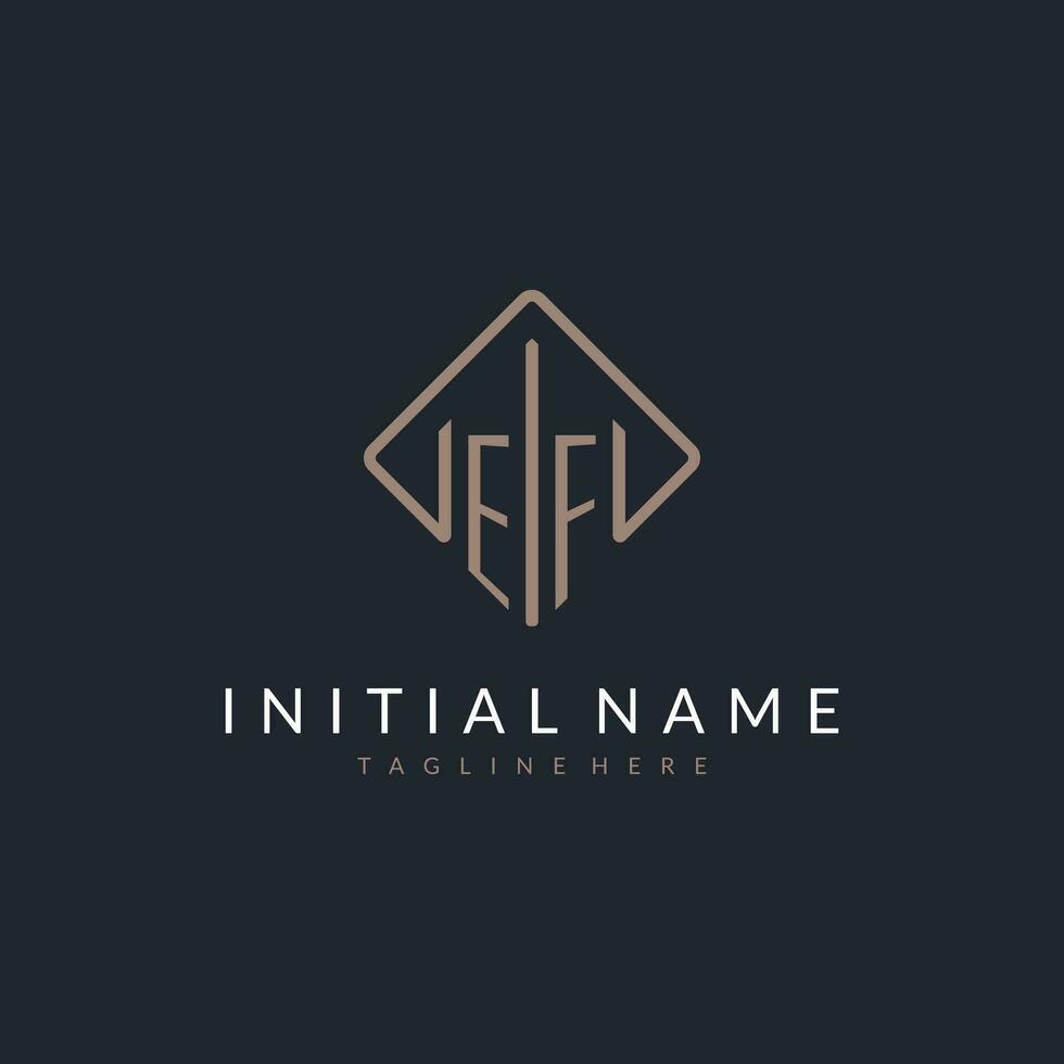 EF initial logo with curved rectangle style design vector