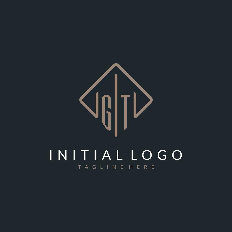 GT initial logo with curved rectangle style design vector