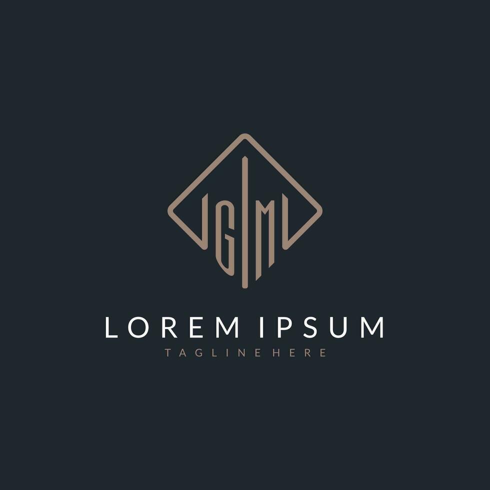 GM initial logo with curved rectangle style design vector