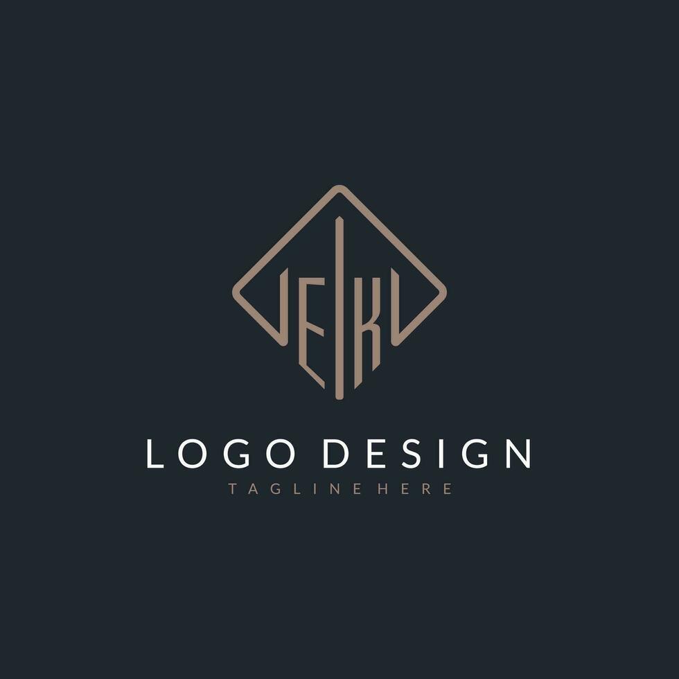 EK initial logo with curved rectangle style design vector