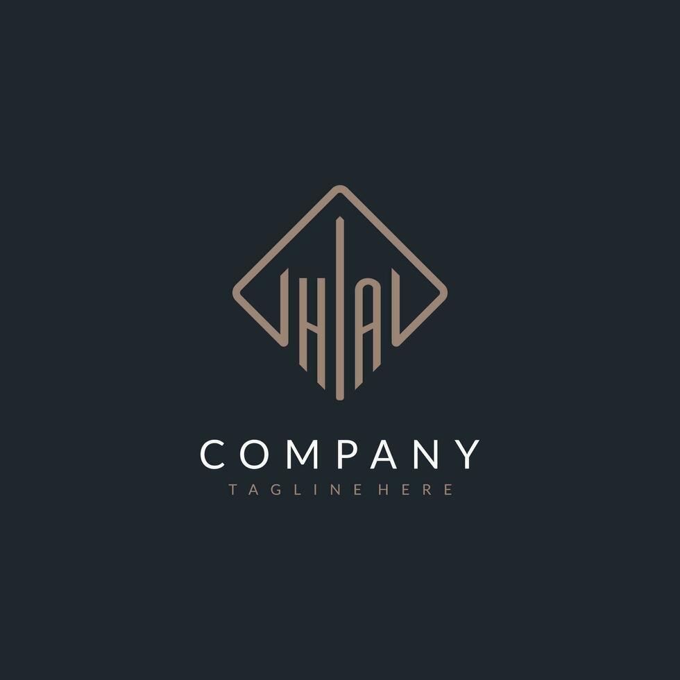 HA initial logo with curved rectangle style design vector