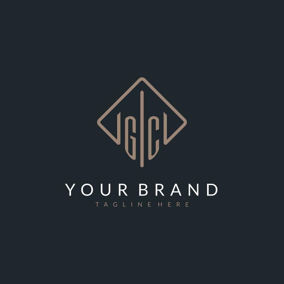 GC initial logo with curved rectangle style design vector