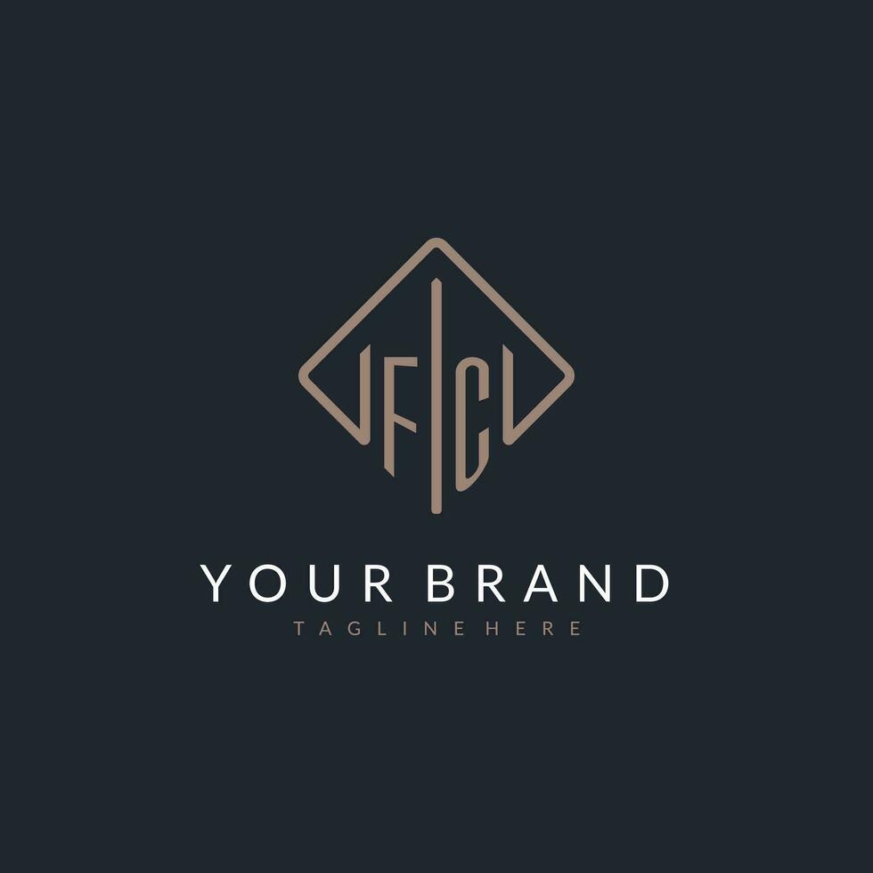 FC initial logo with curved rectangle style design vector