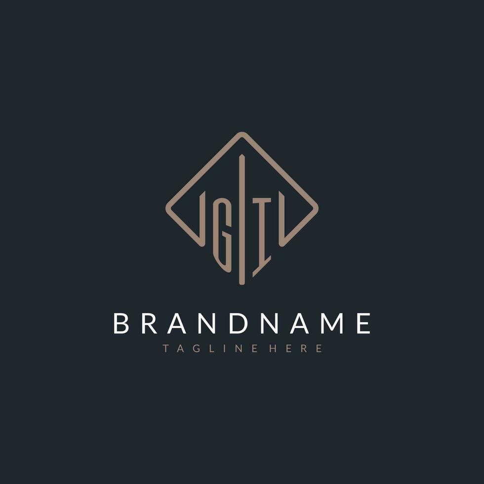 GI initial logo with curved rectangle style design vector