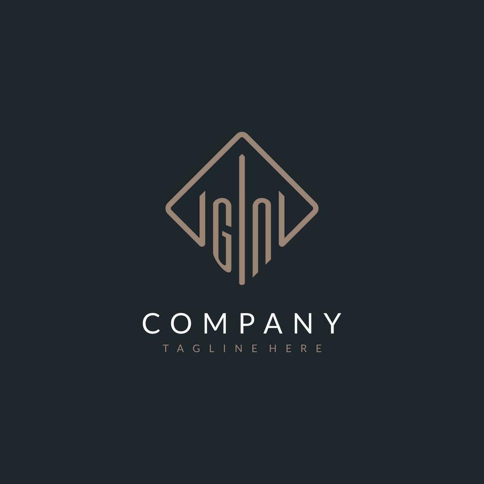 GN initial logo with curved rectangle style design vector