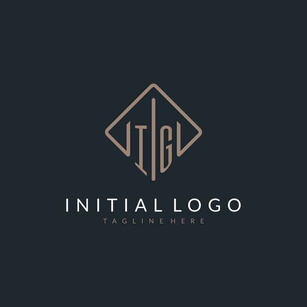 IG initial logo with curved rectangle style design vector