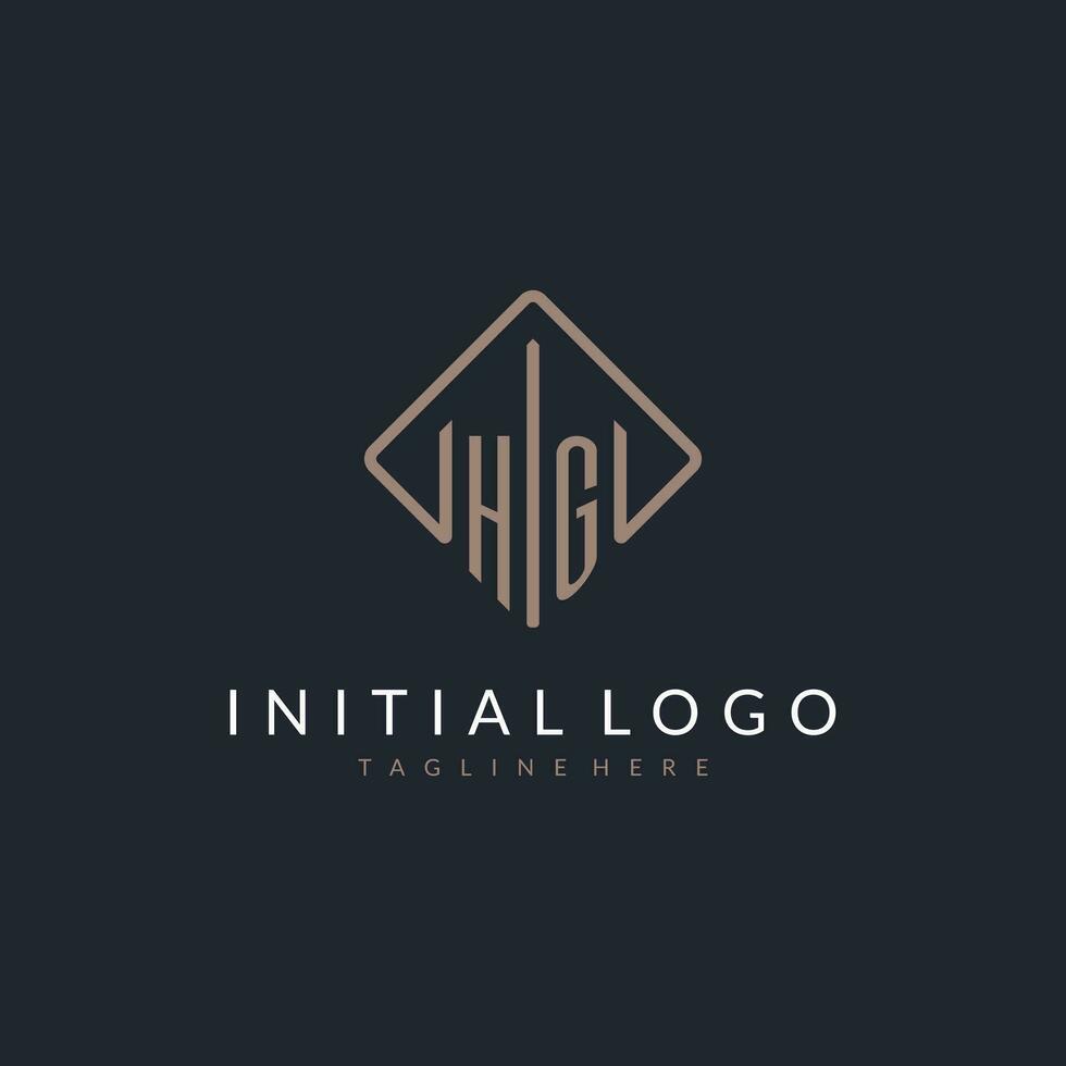 HG initial logo with curved rectangle style design vector