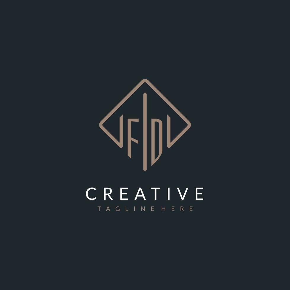 FD initial logo with curved rectangle style design vector