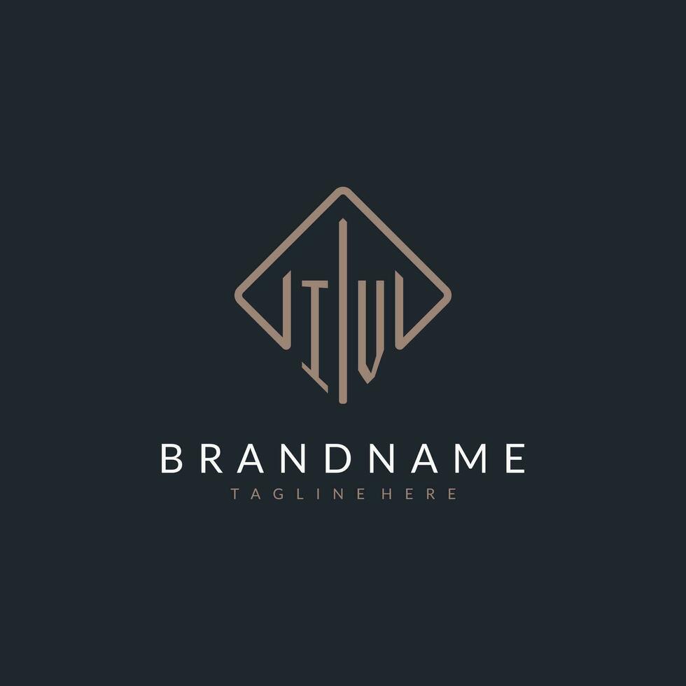IV initial logo with curved rectangle style design vector