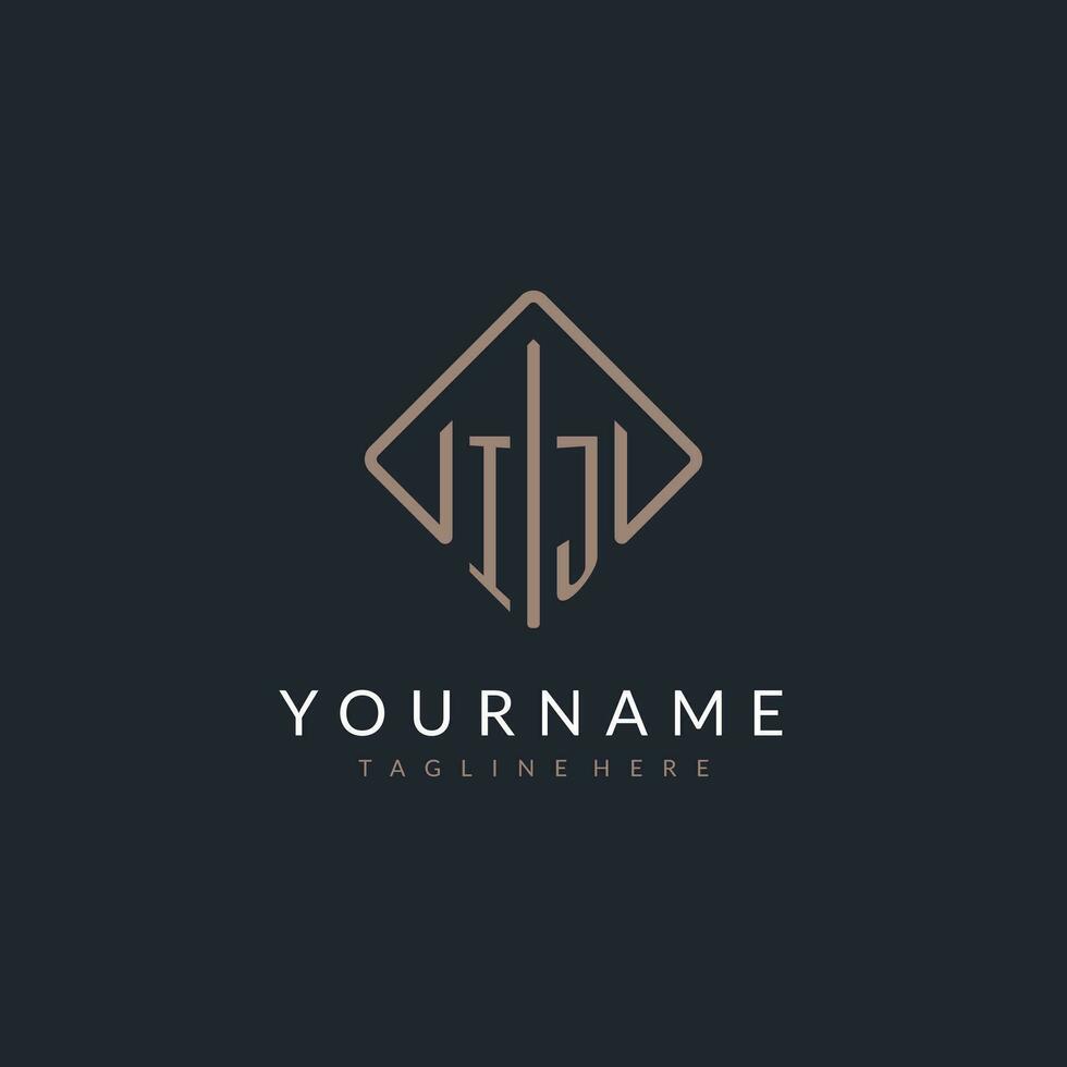 IJ initial logo with curved rectangle style design vector