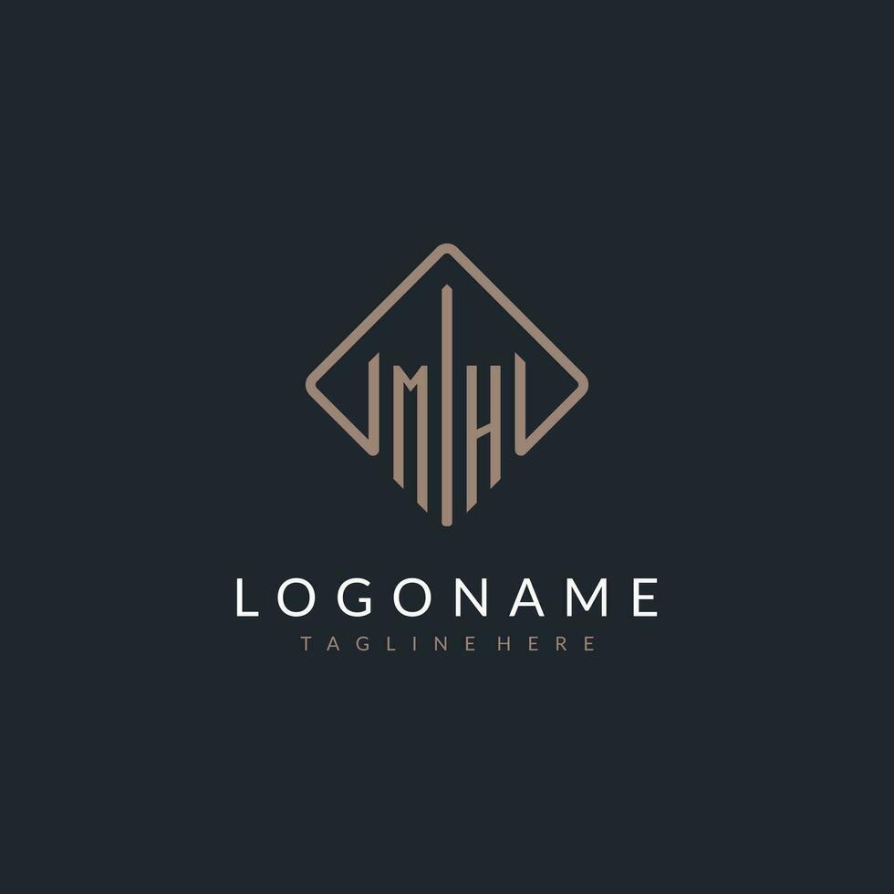 MH initial logo with curved rectangle style design vector