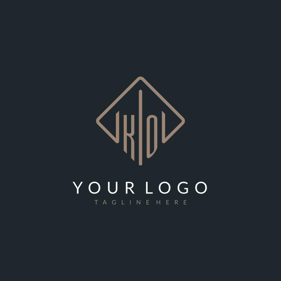 KO initial logo with curved rectangle style design vector