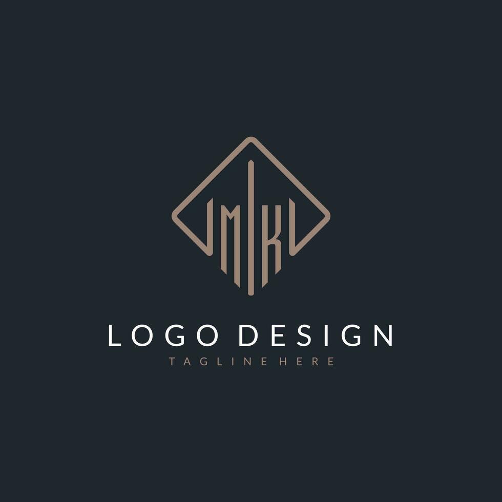 MK initial logo with curved rectangle style design vector