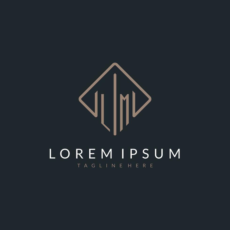 LM initial logo with curved rectangle style design vector