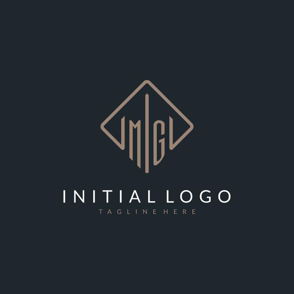 MG initial logo with curved rectangle style design vector