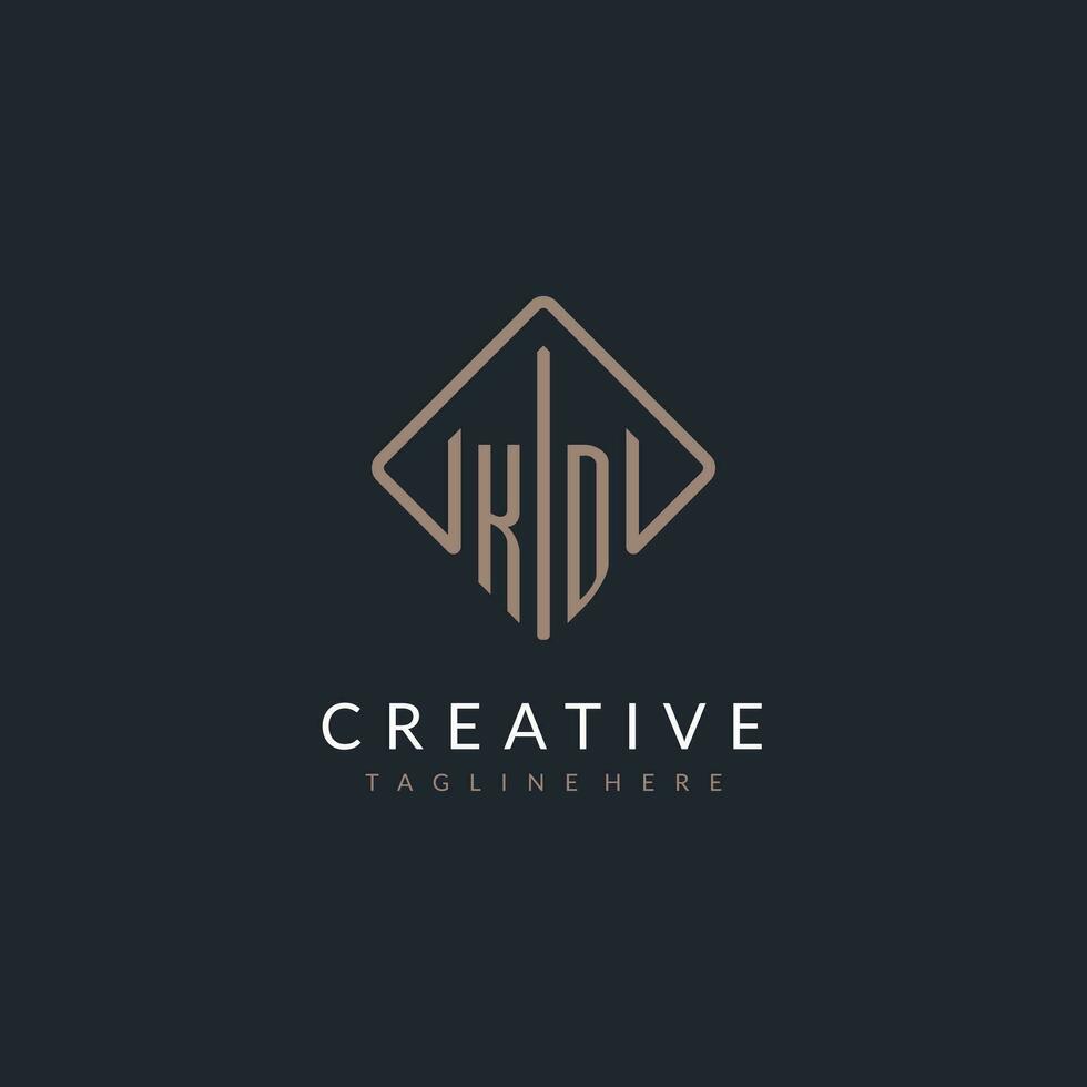 KD initial logo with curved rectangle style design vector