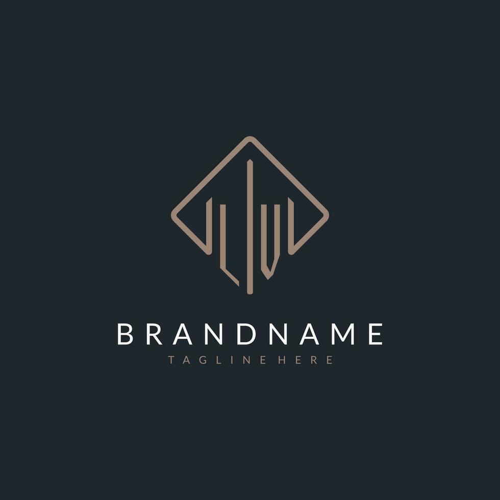 LV initial logo with curved rectangle style design vector