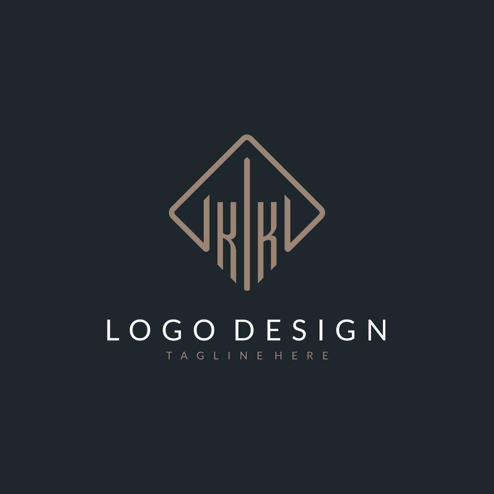 KK initial logo with curved rectangle style design vector