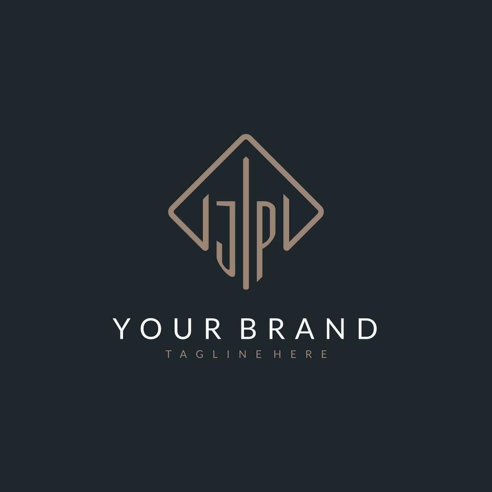 JP initial logo with curved rectangle style design vector
