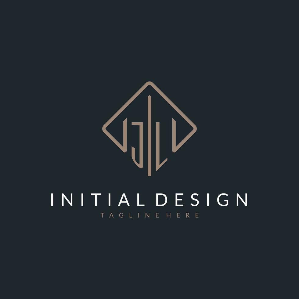 JL initial logo with curved rectangle style design vector